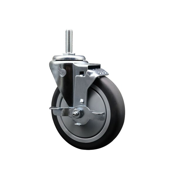 Service Caster 5 Inch Thermoplastic Rubber Wheel Swivel 34 Inch Threaded Stem Caster with Brake SCC SCC-TS20S514-TPRB-TLB-34212 - main